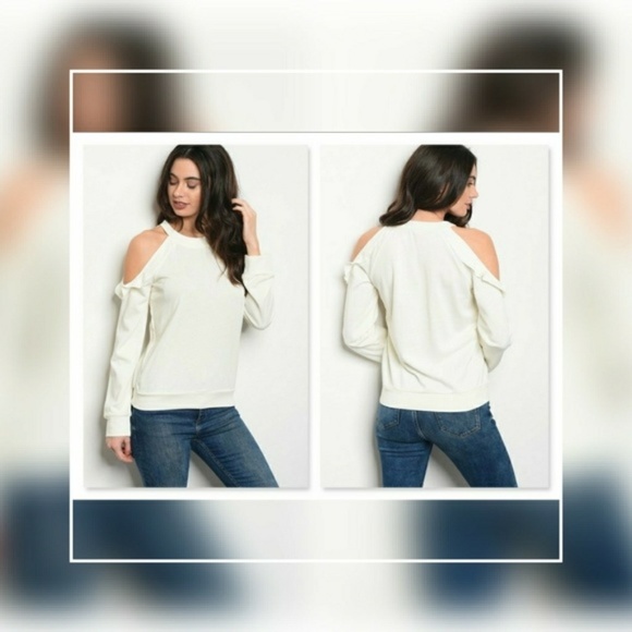 Honey Punch Ivory Ruffle Cold Shoulder Top - Picture 1 of 5
